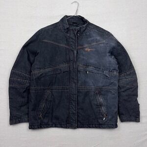 VTG Fubu The Collection Mens XL Denim Jacket Distressed Dark Wash Embroidered